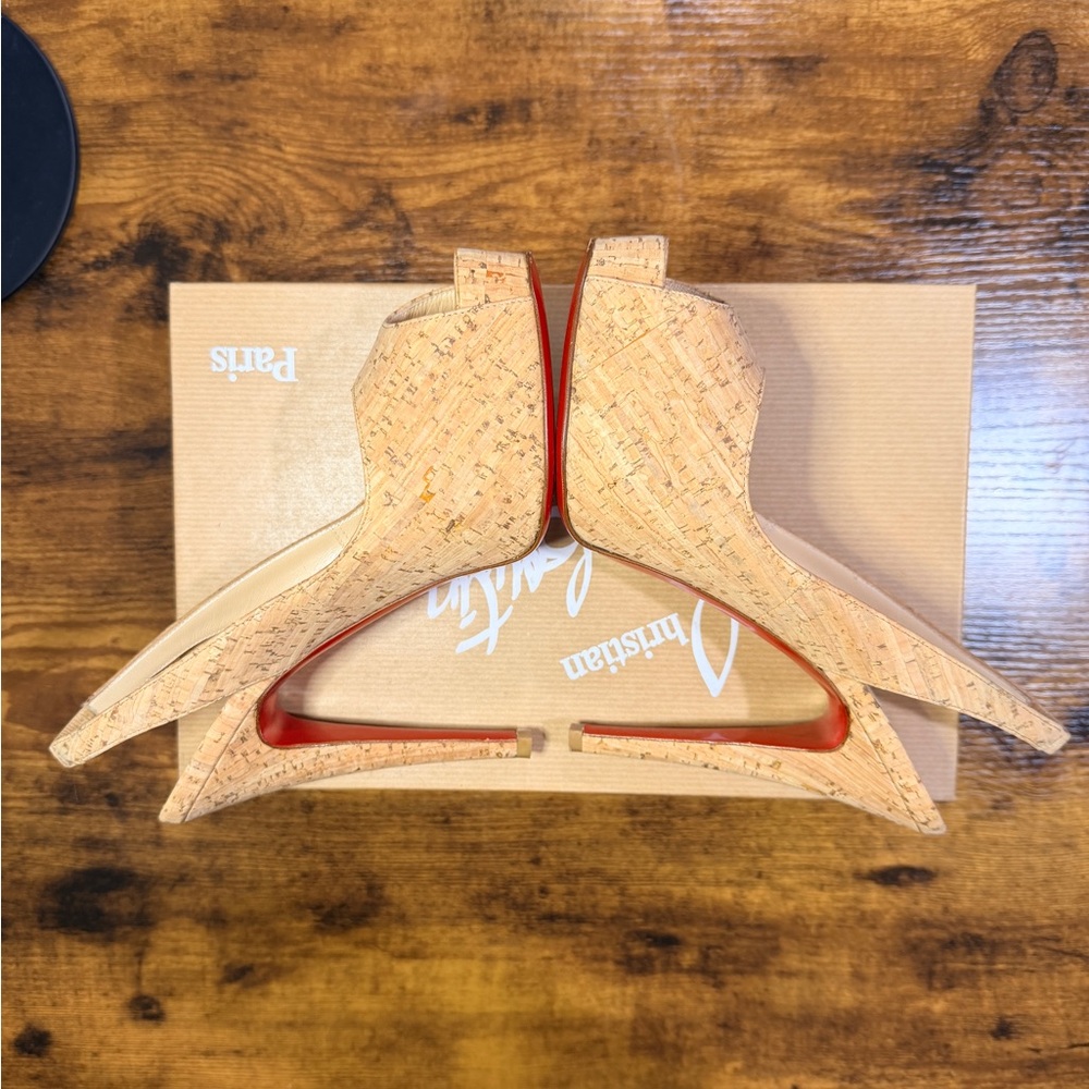 Christian Louboutin Peep-Toe Slingbacks So Private 120 All Cork 35.5/36 - Picture 3 of 16